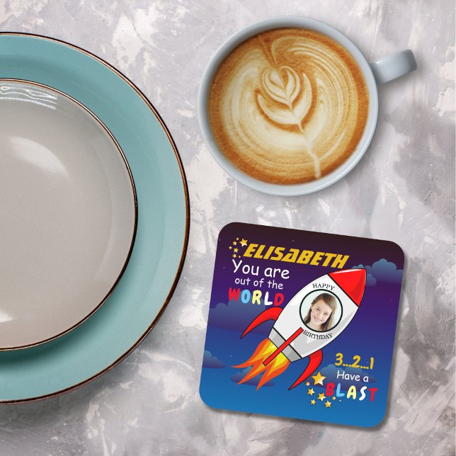 Cute Outer Space Rocket Ship Blast Off Birthday Coaster (Creator Uploaded)