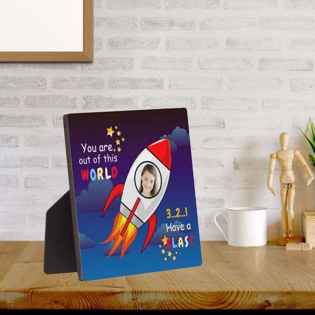 Cute Outer Space Rocket Ship Blast Off Birthday Plaque (Creator Uploaded)