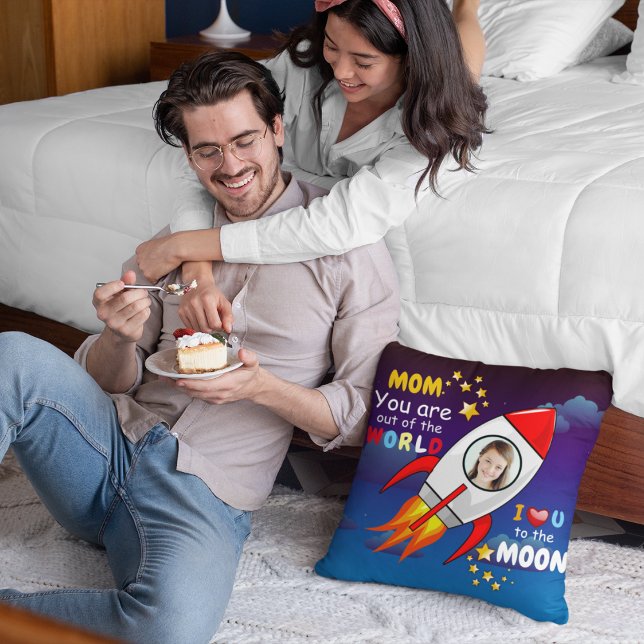 Cute Outer Space Rocket Ship Blast Off Birthday Throw Pillow (Creator Uploaded)