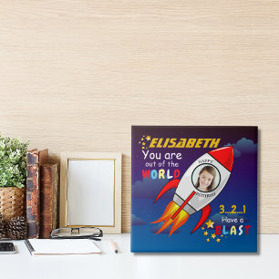 Cute Outer Space Rocket Ship Blast Off Birthday Tile