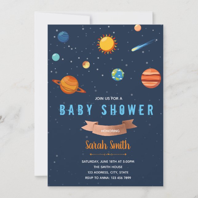 Cute outer space shower invitation (Front)