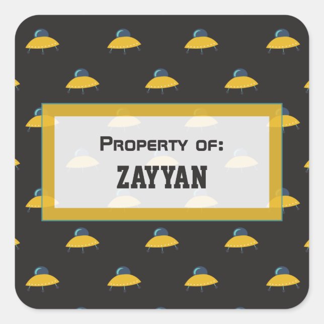 Cute Outer Space Spaceship Pattern Personalized Square Sticker (Front)