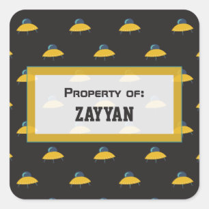 Cute Outer Space Spaceship Pattern Personalized Square Sticker