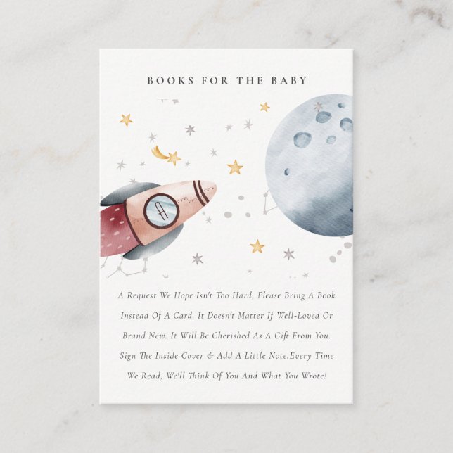 Cute Outer Space Starry Books For Baby Shower Enclosure Card (Front)
