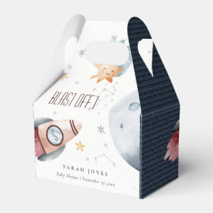 Cute Outer Space Starry Planet Rocket Baby Shower Favor Box