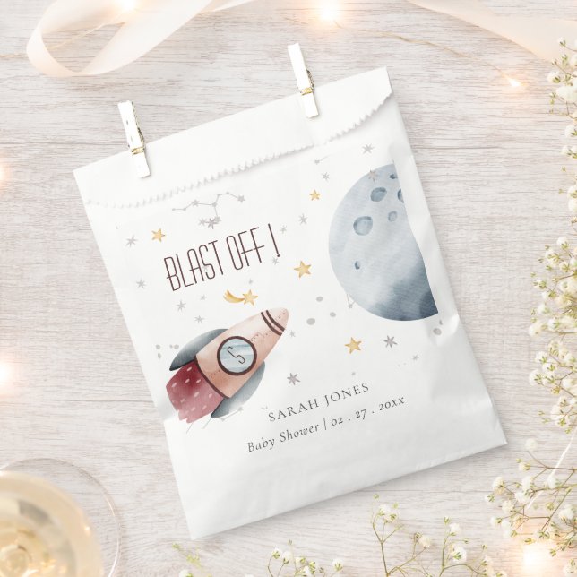 Cute Outer Space Starry Planet Rocket Baby Shower Favour Bag (Clipped)