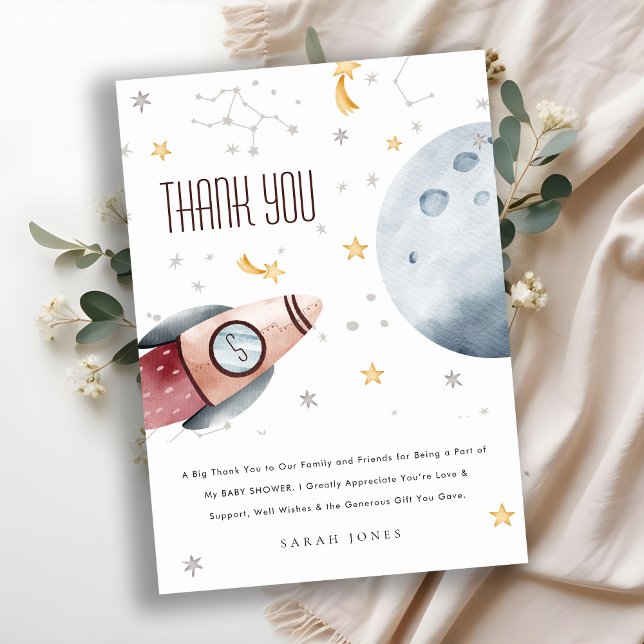 Cute Outer Space Starry Planet Rocket Baby Shower Thank You Card (Creator Uploaded)