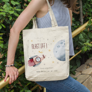 Cute Outer Space Starry Planet Rocket Baby Shower Tote Bag