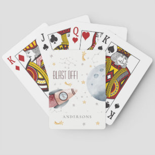 Cute Outer Space Starry Planets Monogram Boys Playing Cards