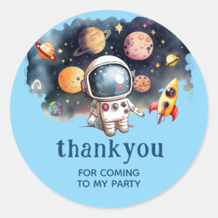 Cute Outerspace Planets Thank You Blue Classic Round Sticker