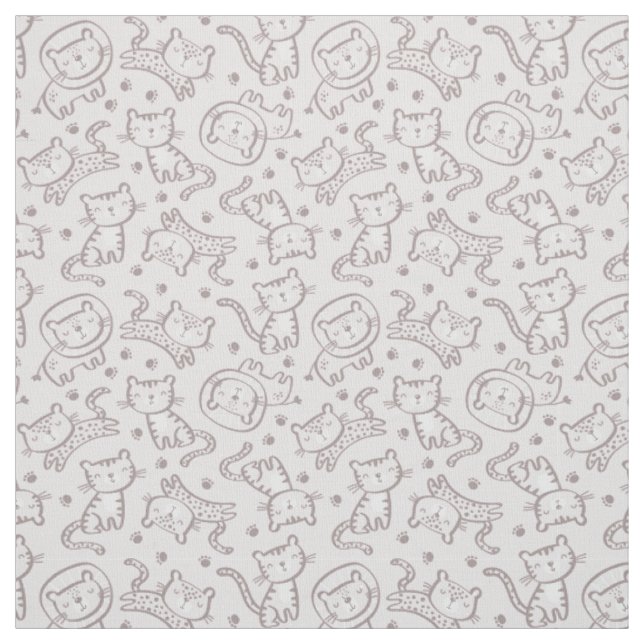 Cute Outline Jungle Animals on sand Fabric (Swatch)
