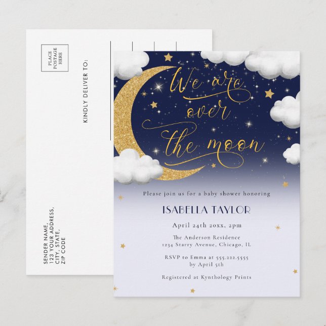 Cute Over the Moon Baby Shower Invitation Postcard (Front/Back)