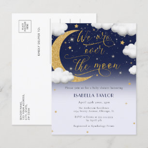 Cute Over the Moon Gender Neutral Baby Shower Invitation Postcard