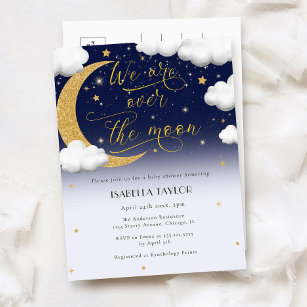 Cute Over the Moon Gender Neutral Baby Shower Invitation Postcard