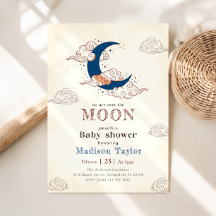 Cute Over the Moon Stars Clouds Baby Shower Invitation