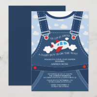 Cute Overalls Airplane Baby Shower Invitation