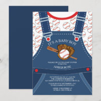 Cute Overalls BASEBALL Baby Shower Invitation