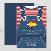 Cute Overalls Toy Truck Baby Shower Invitation