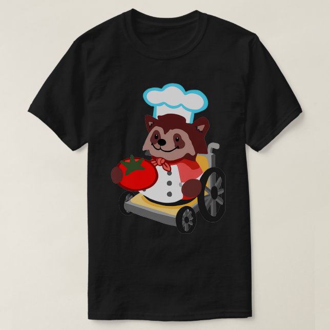 Cute Overcooked Wheelchair Raccoon Chef Gift Boy G T-Shirt (Design Front)