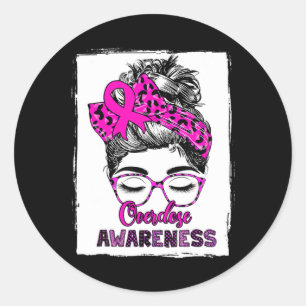 Cute Overdose Awareness Messy Hair Bun For Women 1 Classic Round Sticker