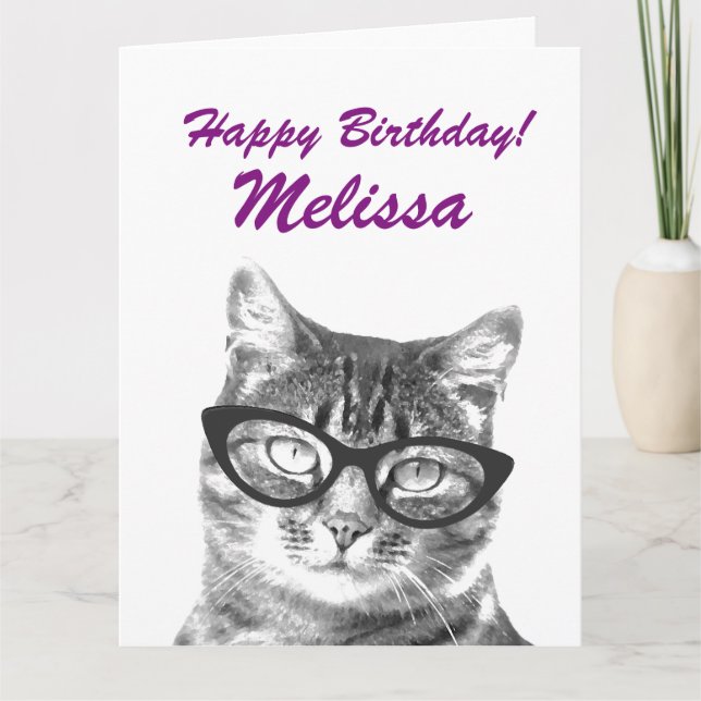 Cute oversized Birthday card with funny cat image (Front)