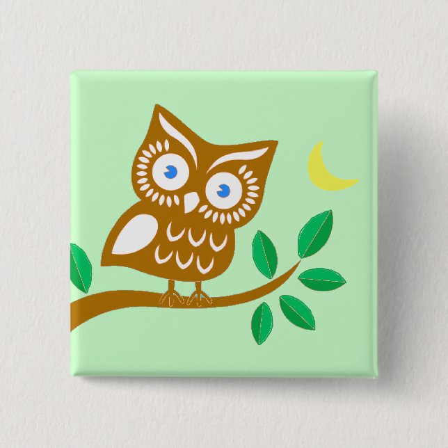 Cute Owl 2 Inch Square Button (Front)