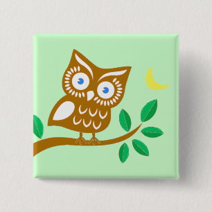 Cute Owl 2 Inch Square Button