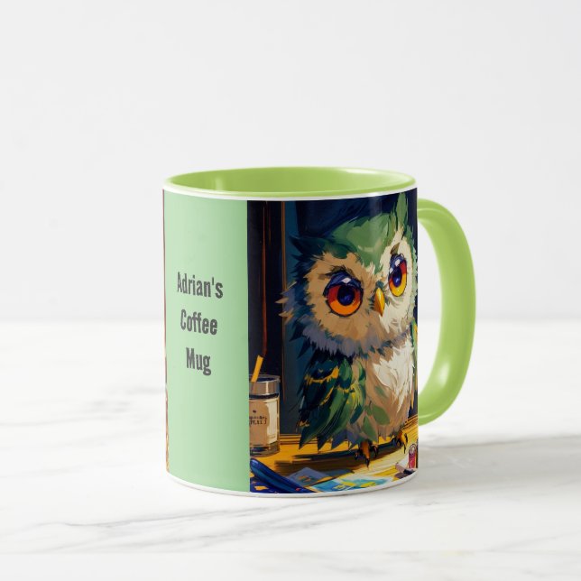 Cute Owl Acrylic and Palette knife strokes Mug (Front Right)