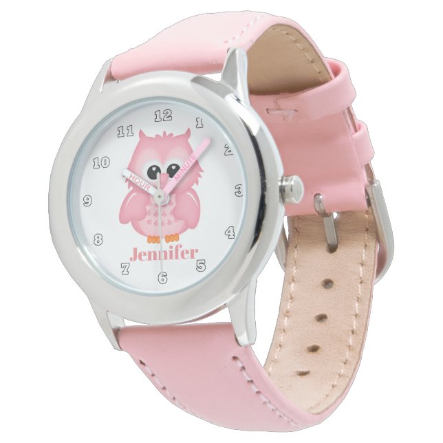Cute owl add name girls watch (Angled)