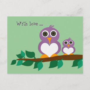 Cute owl and baby on tree postcard