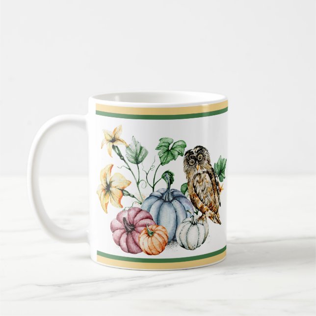 Cute Owl and fall pumpkins  Coffee Mug (Left)