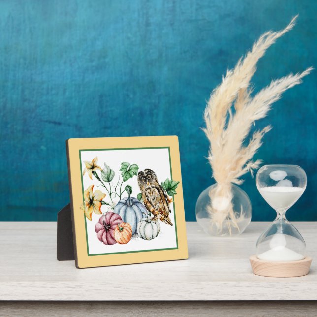 Cute Owl and fall pumpkins  Plaque (Insitu)