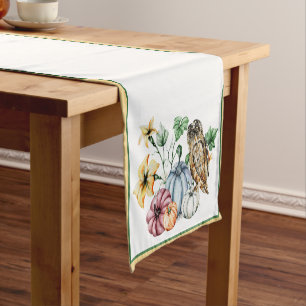 Cute Owl and fall pumpkins  Short Table Runner