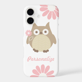 Cute Owl and Pink Flowers Personalized