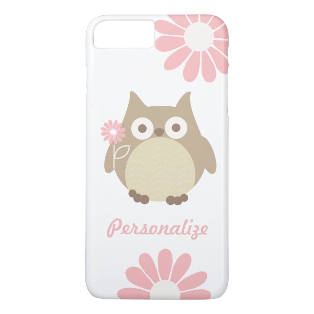 Cute Owl and Pink Flowers Personalized Case-Mate iPhone Case (Back)
