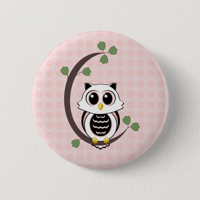 Cute Owl and Polka Dots Button (Front)