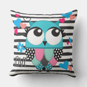 cute owl and stripes back outdoor pillow