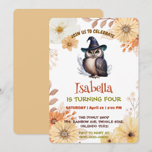 Cute Owl animal flower cartoon Birthday party Invitation