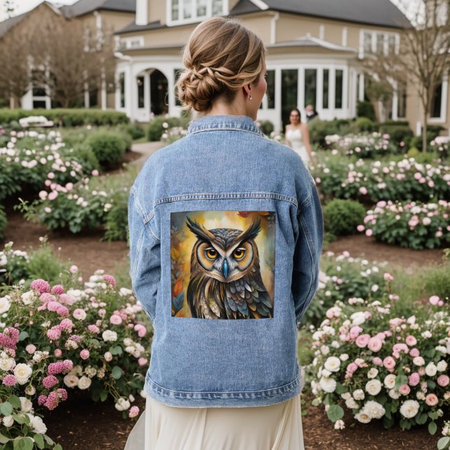 CUTE OWL ART DENIM JEAN JACKET (Mariage Retour)