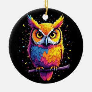 Cute Owl artwork Owl Nocturnal Bird Lover Ceramic Ornament