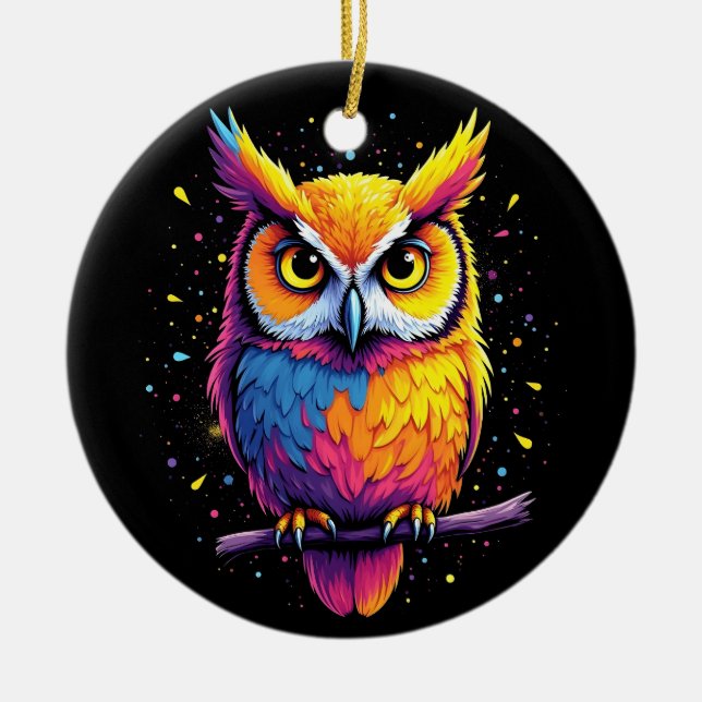 Cute Owl artwork Owl Nocturnal Bird Lover Ceramic Ornament (Front)