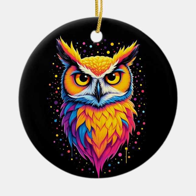 Cute Owl artwork Owl Nocturnal Bird Lover Ceramic Ornament (Front)