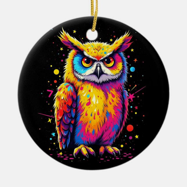 Cute Owl artwork Owl Nocturnal Bird Lover Ceramic Ornament (Front)