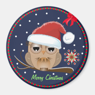 Cute Owl avec casquette Xmas et aimant Texte perso