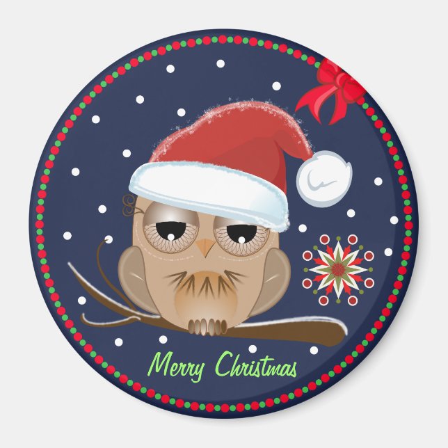 Cute Owl avec casquette Xmas et aimant Texte perso (Devant)