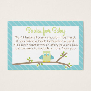 Cute Owl Baby Shower Book Request Card blue green