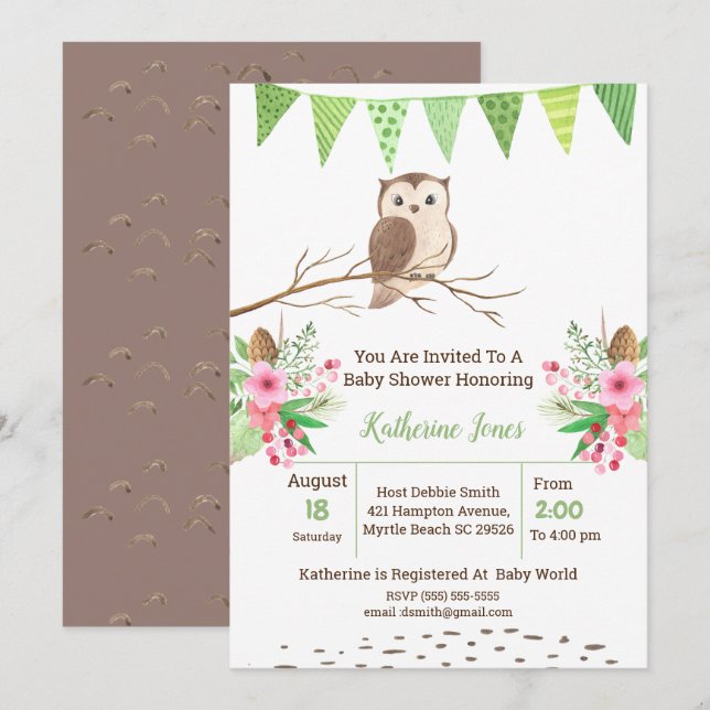 Cute Owl Baby Shower Gender Neutral Invitation (Front/Back)