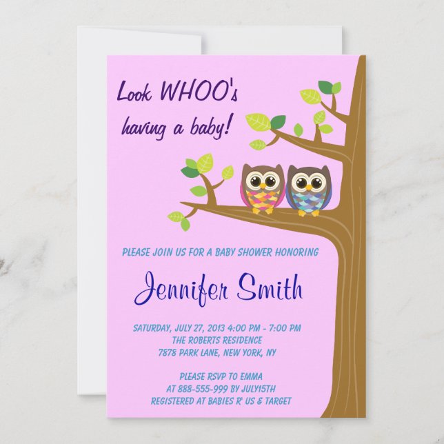 Cute Owl Baby Shower Invitation (Front)