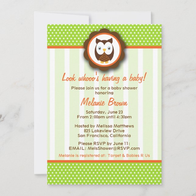 Cute Owl Baby Shower Invite [Green] (Front)