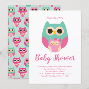 Cute Owl Baby Shower Pink Bird Girl Invitation